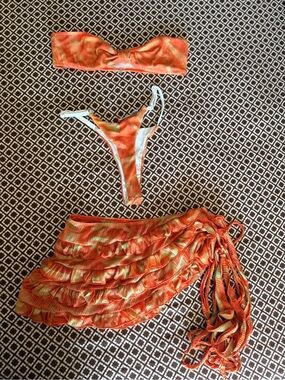 Orange Moments In Paradise Ruffles 3 Piece Bikini Set
